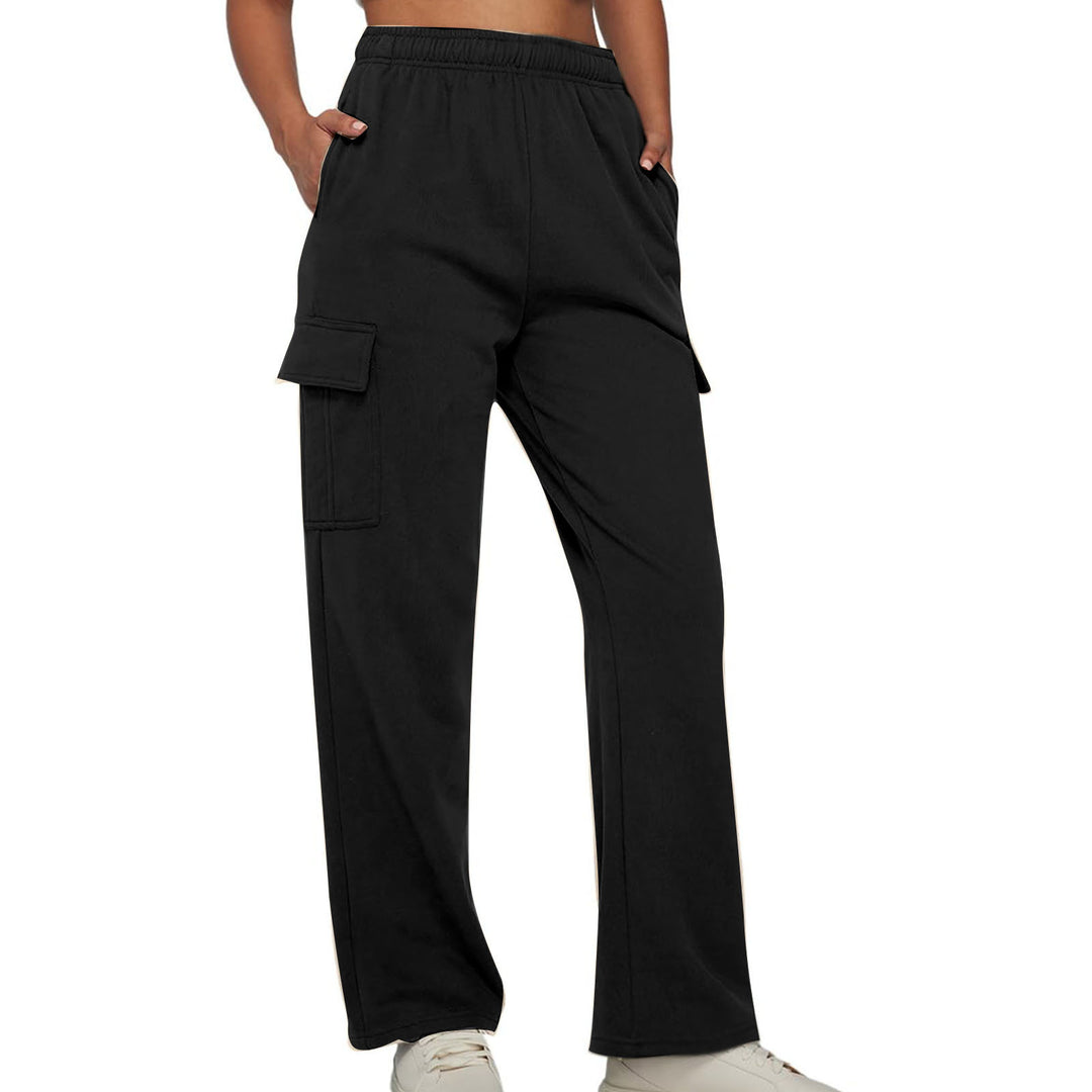 Damen nan lässige Cargo-Freizeithose mit weitem Bein elastischem Bund und aufgesetzten Taschen Drune