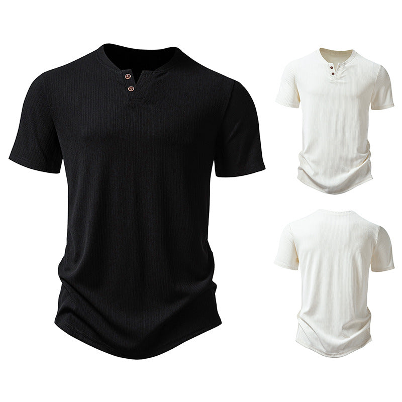 Herren hochwertiges Kurzarm-Henley-Shirt aus strukturiertem Material Drune