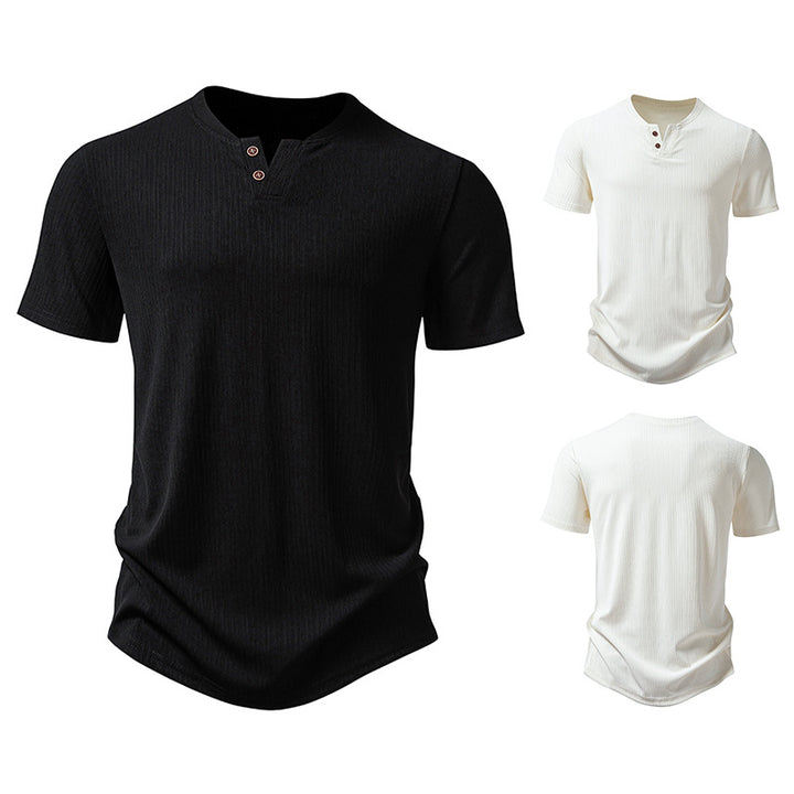 Herren hochwertiges Kurzarm-Henley-Shirt aus strukturiertem Material Drune