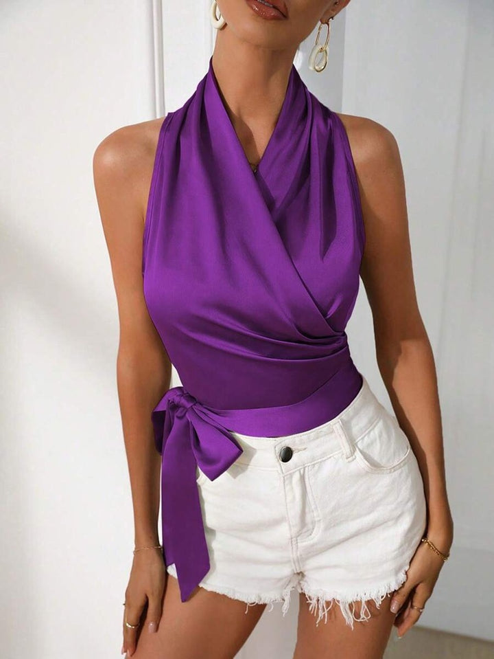 Damen Haltertop mit eleganten Drapierungen und Schleifen Drune