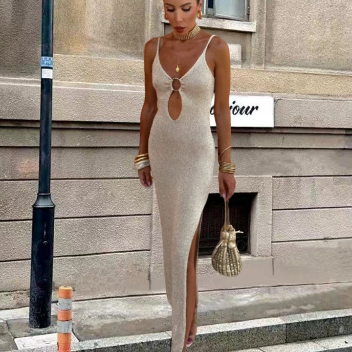 Damen Elegant geschnittenes Maxikleid mit Schlitzdetail Drune