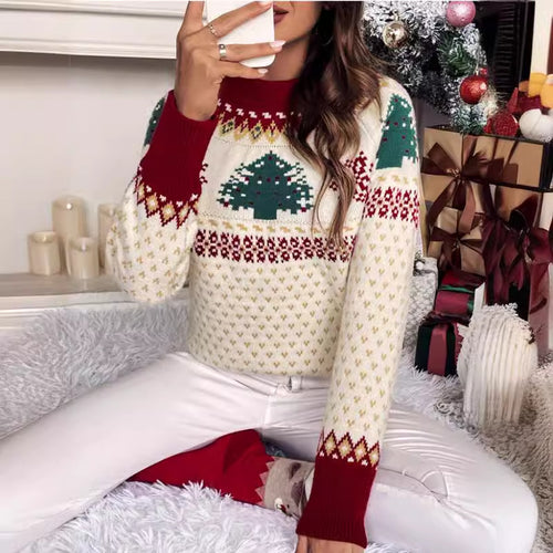 Damen festlicher Strickpullover mit Tannenbaumdesign und weichem Material Drune