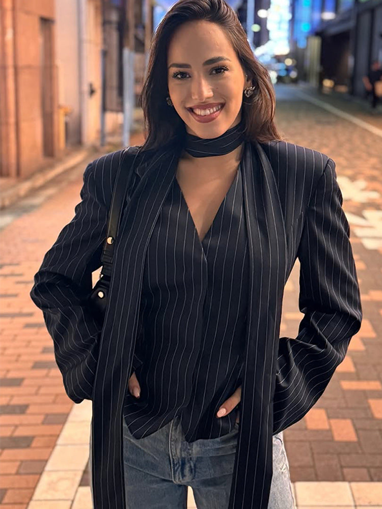 Damen eleganter Blazer mit schickem Bindegürtel Drune