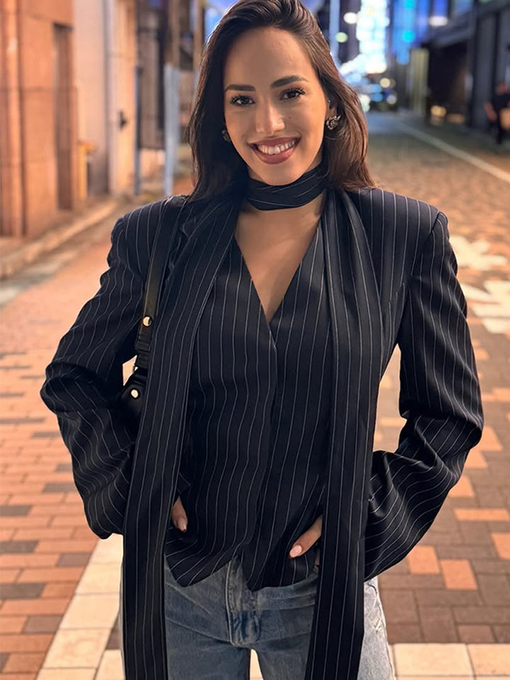 Damen eleganter Blazer mit schickem Bindegürtel Drune