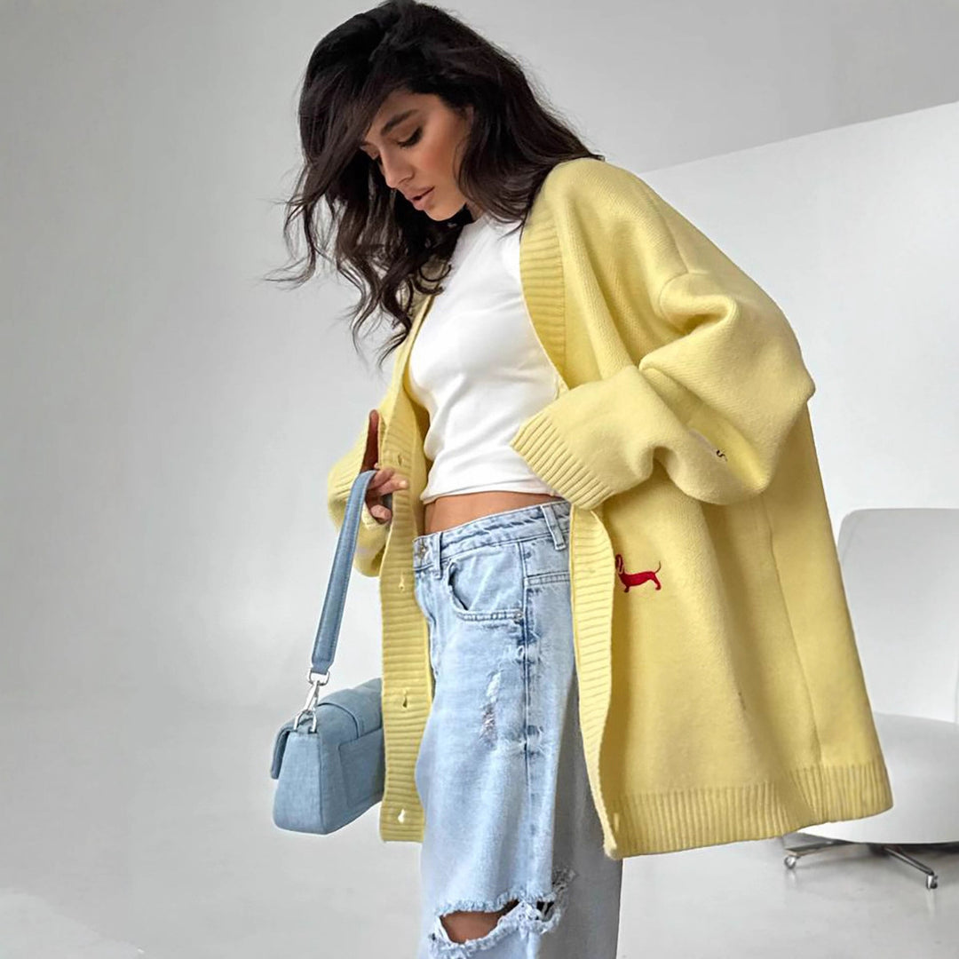 Damen Großer Strickcardigan mit tierischen Applikationen Drune