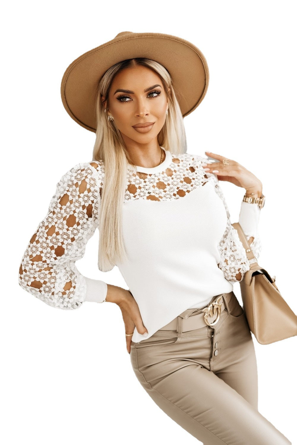 Damen Bluse mit eleganten Spitzenärmeln Drune
