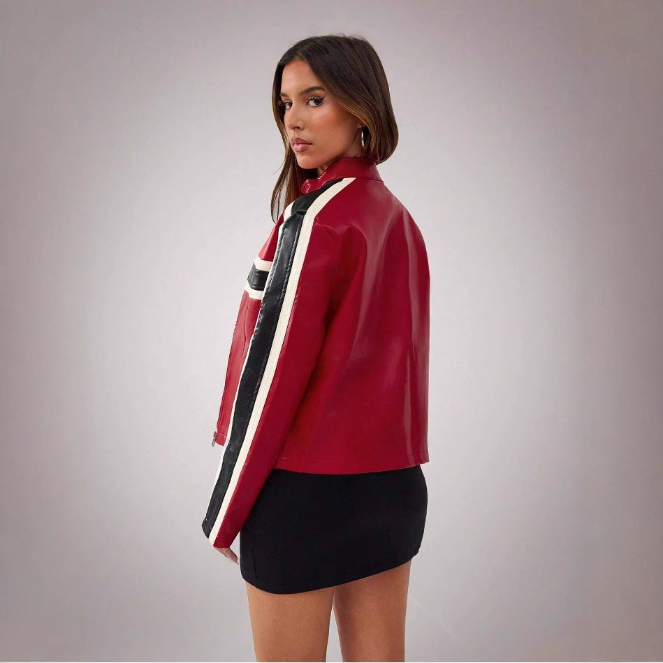Damen Kunstlederjacke im sportlichen Retro-Design Drune