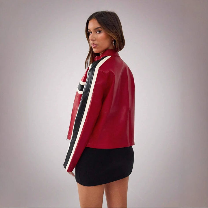 Damen Kunstlederjacke im sportlichen Retro-Design Drune