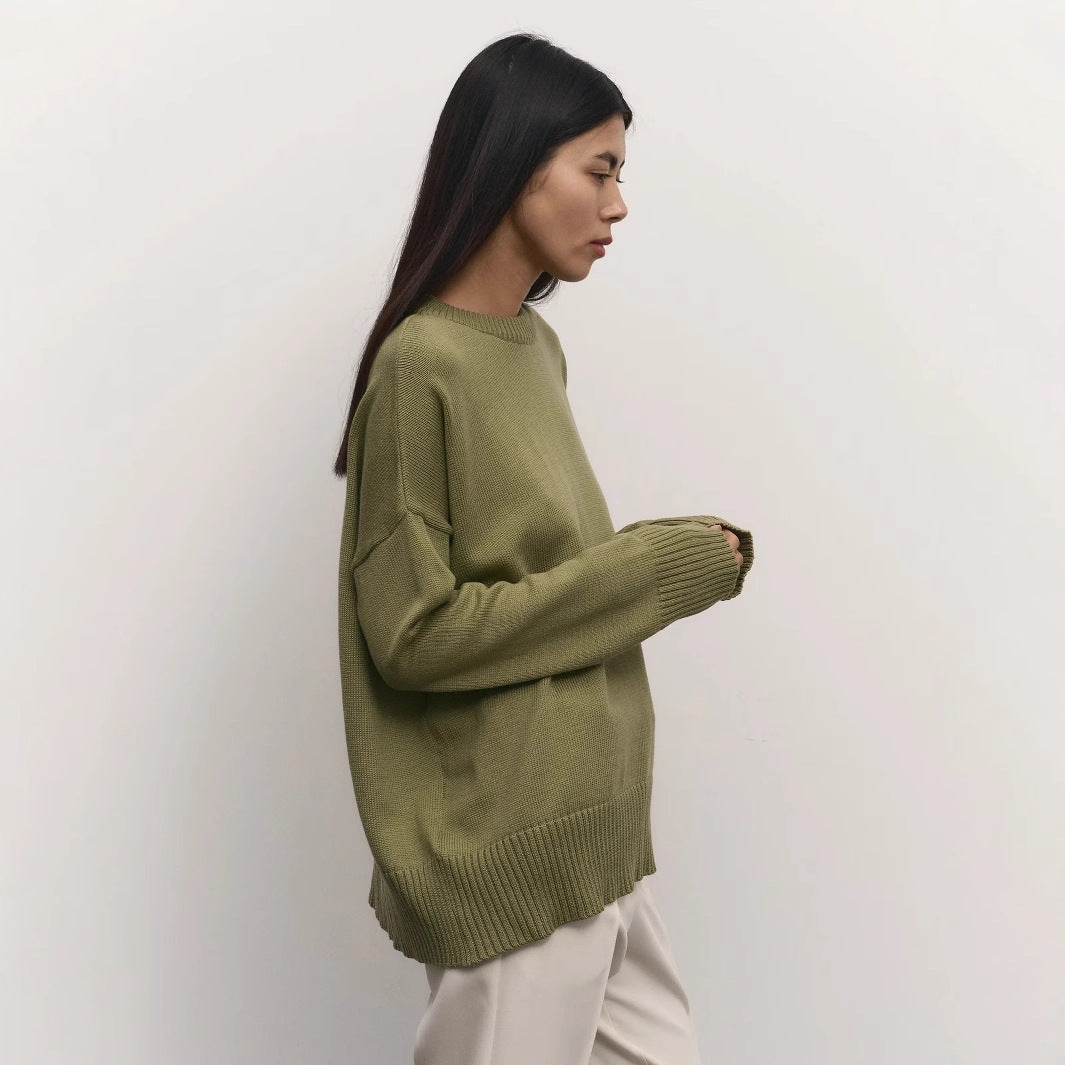 Damen lässiger Strickpullover mit innovativem Schnitt und weiten Ärmeln Drune