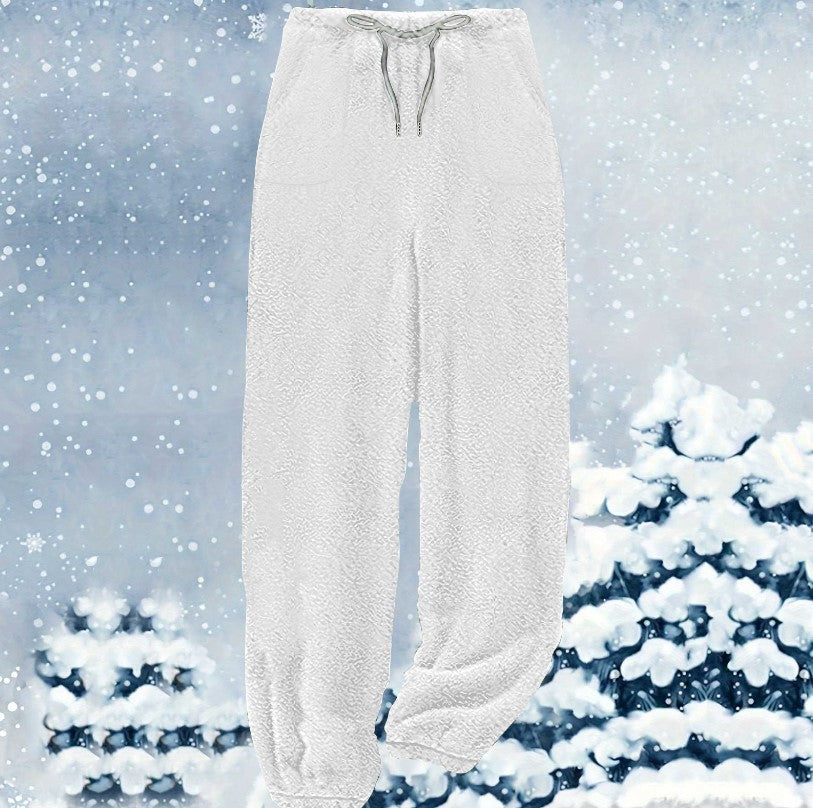 Damen nan kuschelige Sherpa-Fleece Loungehose mit Kordelzug, hoher Taille und elastischen Bündchen Drune