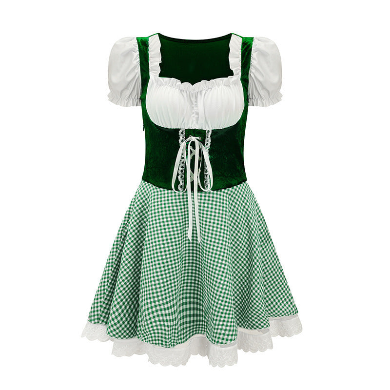Damen nan tailliertes Trachtenkleid mit geschnürter Miederfront und karierter Rockpartie Drune