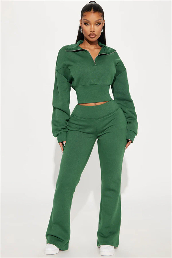 Damen lässiges Oversized Freizeit-Set mit cropped Pullover und weit geschnittenen Hosen Drune
