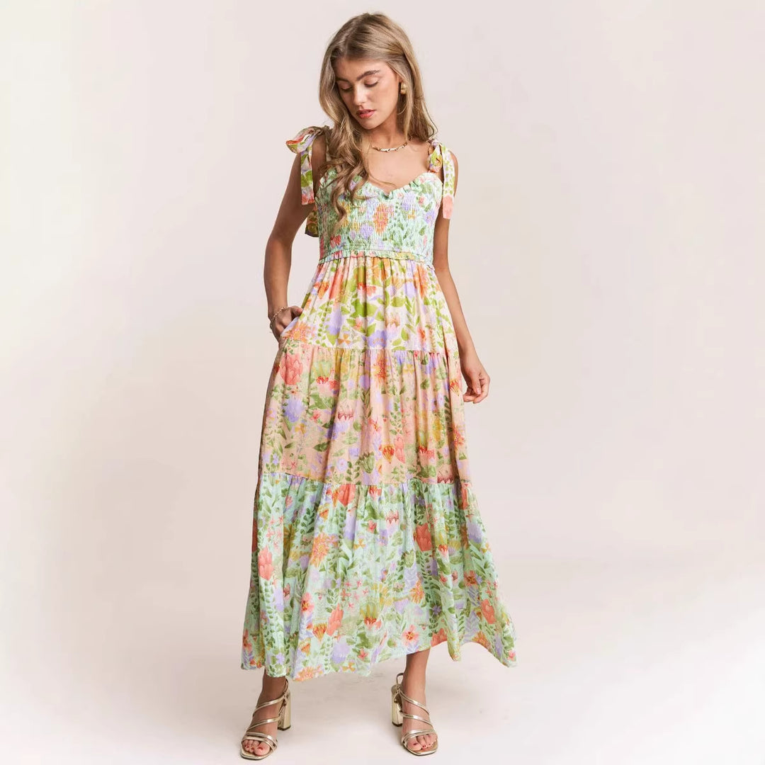 Damen Kleid mit verspieltem Floral-Design und Rüschenärmeln Drune
