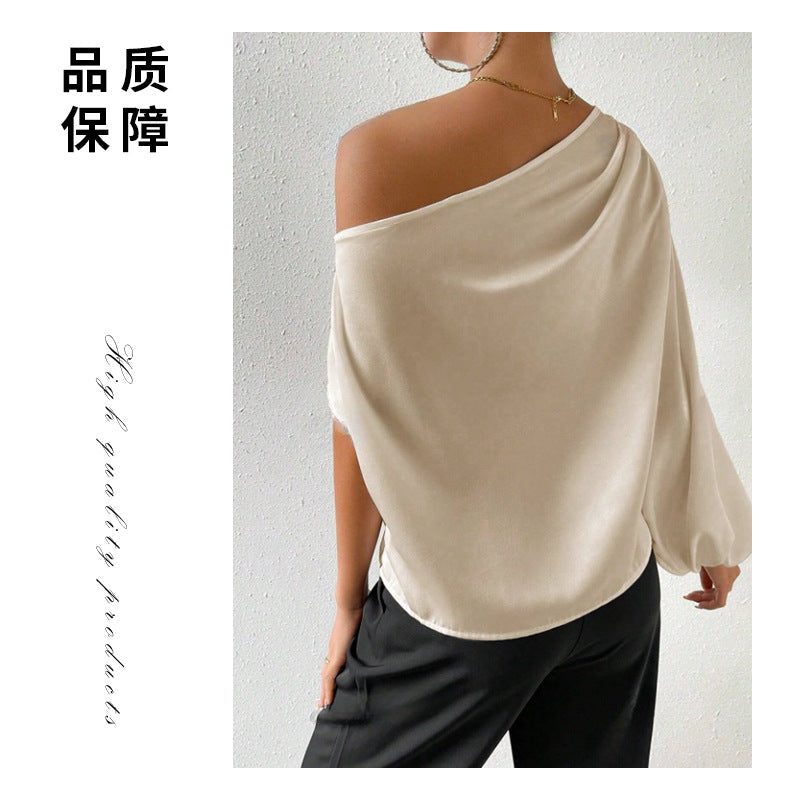Damen elegante asymmetrische Bluse mit weiten Ärmel Drune