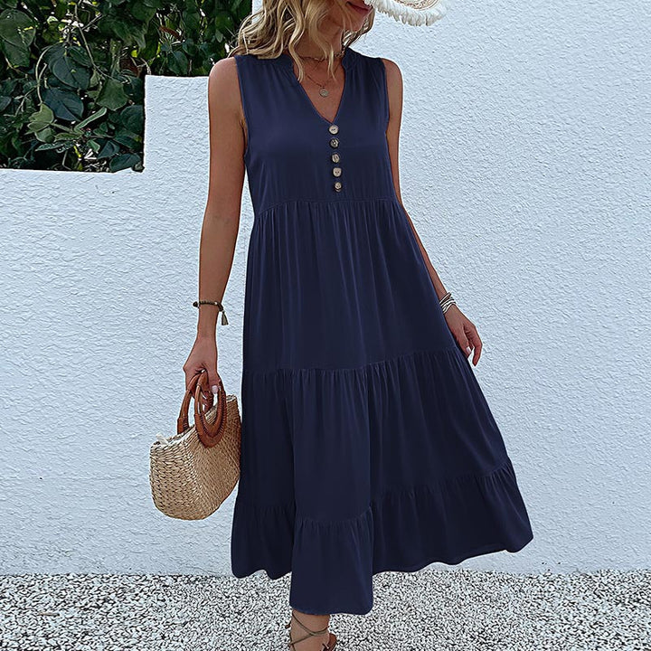 Damen luftiges Maxikleid mit Knopfdetails und Rüschensaum Drune