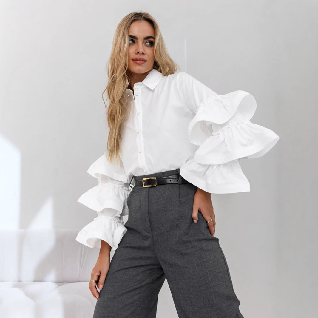 Damen Bluse mit voluminösen Rüschenärmeln Drune