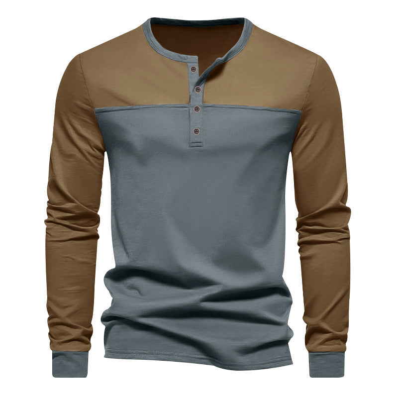 Herren nan zweifarbiges Langarmshirt im Henley-Stil mit Schulterpasse, kurzer Knopfleiste und Rippbündchen Drune