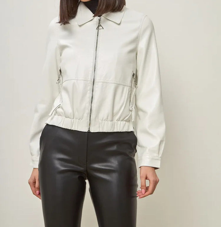 Damen modische Bomberjacke aus veganem Leder Drune