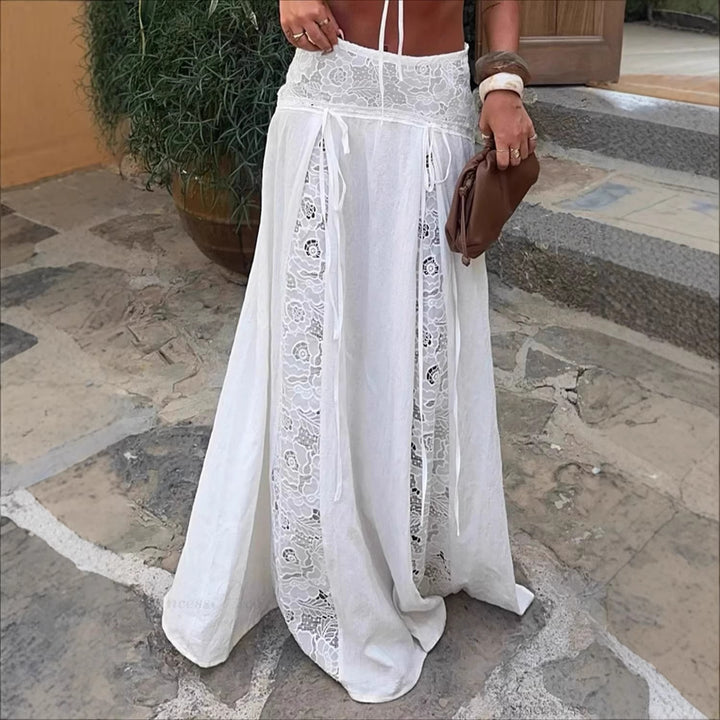 Damen Maxi-Rock mit elegantem Spitzen-Design und seitlichen Bändern Drune