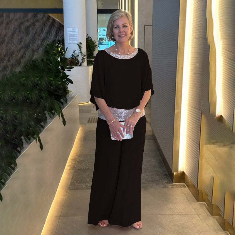 Damen Eleganter Jumpsuit mit schimmerndem Oberteil und weitem Bein Drune