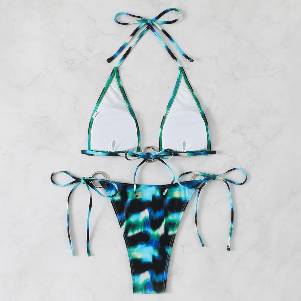 Damen Triangel-Bikini-Set mit glänzendem Ring-Detail Drune