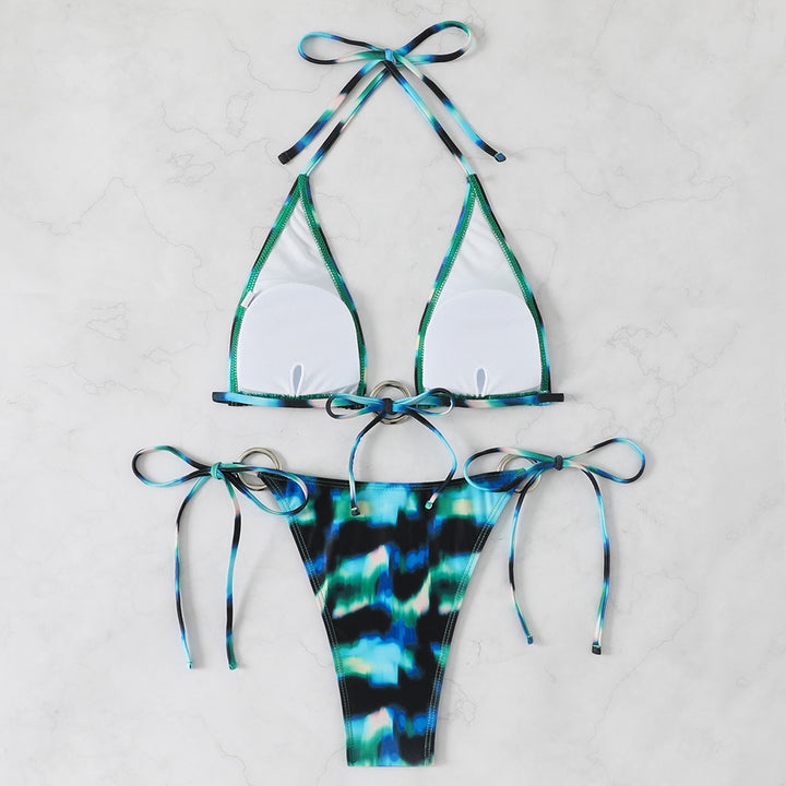 Damen Triangel-Bikini-Set mit glänzendem Ring-Detail Drune