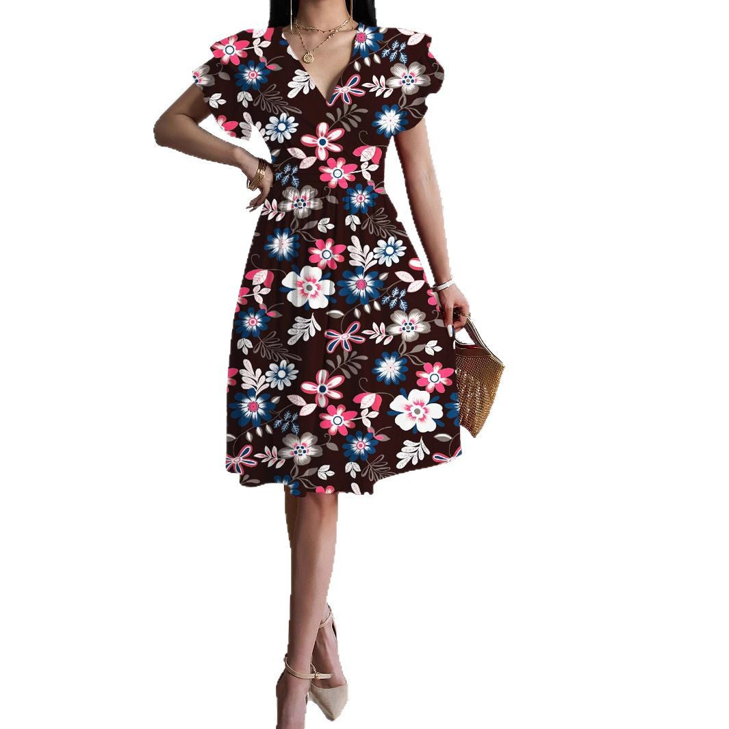 Damen Wickelkleid mit voluminösen Ärmeln und femininem V-Ausschnitt Drune