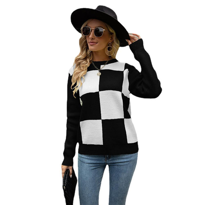 Damen modischer Pullover mit kariertem Design und weichem Strick Drune