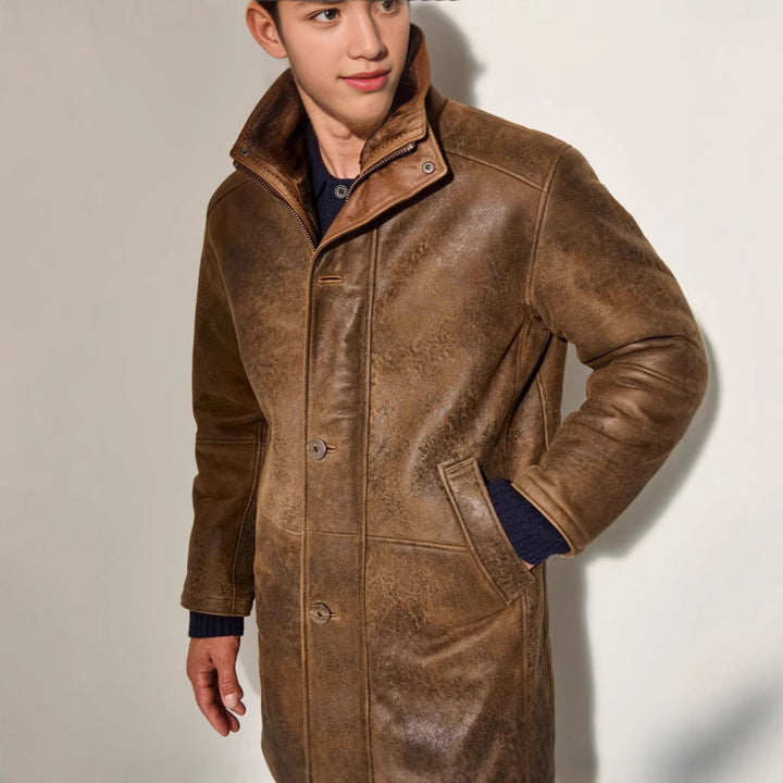 Herren elegante Lammlederjacke mit gefüttertem Kragen und diversen Taschen Drune
