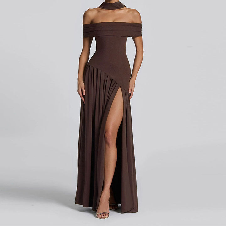 Damen Off-Shoulder Maxikleid mit hohem Schlitz Drune