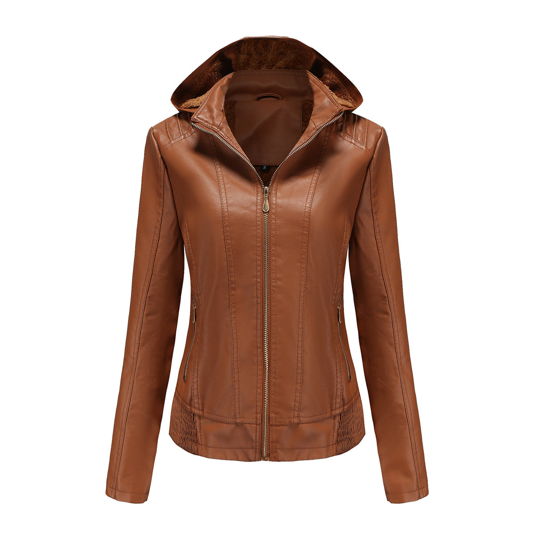 Damen stilvolle Kunstlederjacke mit hochabschließendem Kragen und elastischen Bündchen Drune