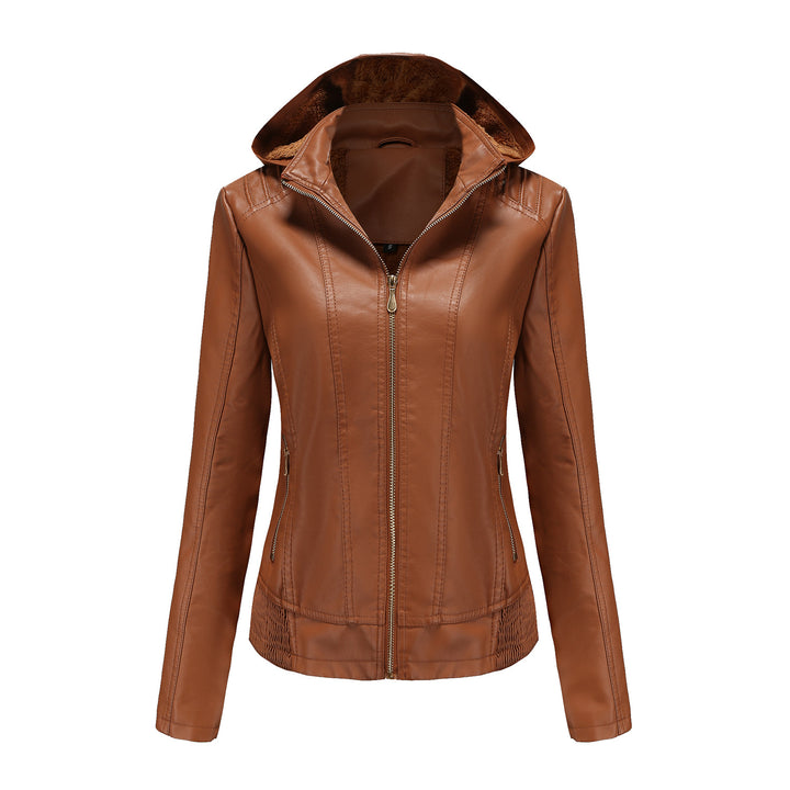 Damen stilvolle Kunstlederjacke mit hochabschließendem Kragen und elastischen Bündchen Drune