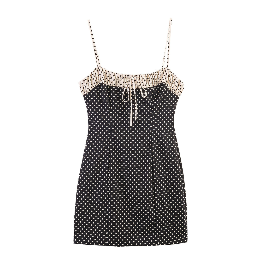 Damen Spaghettiträgerkleid mit Raffungen und Polka-Dots Drune