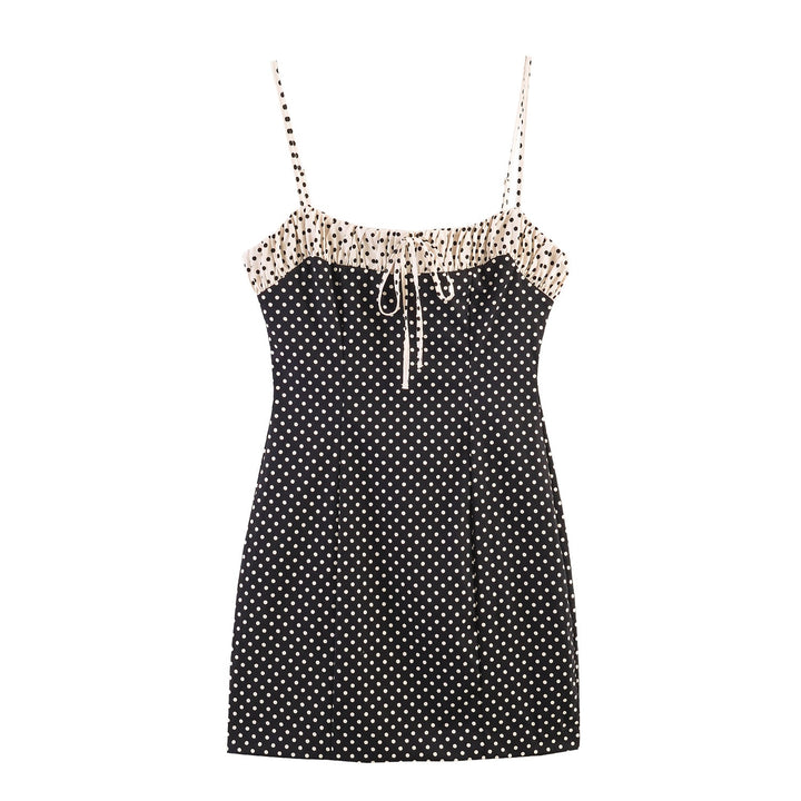 Damen Spaghettiträgerkleid mit Raffungen und Polka-Dots Drune