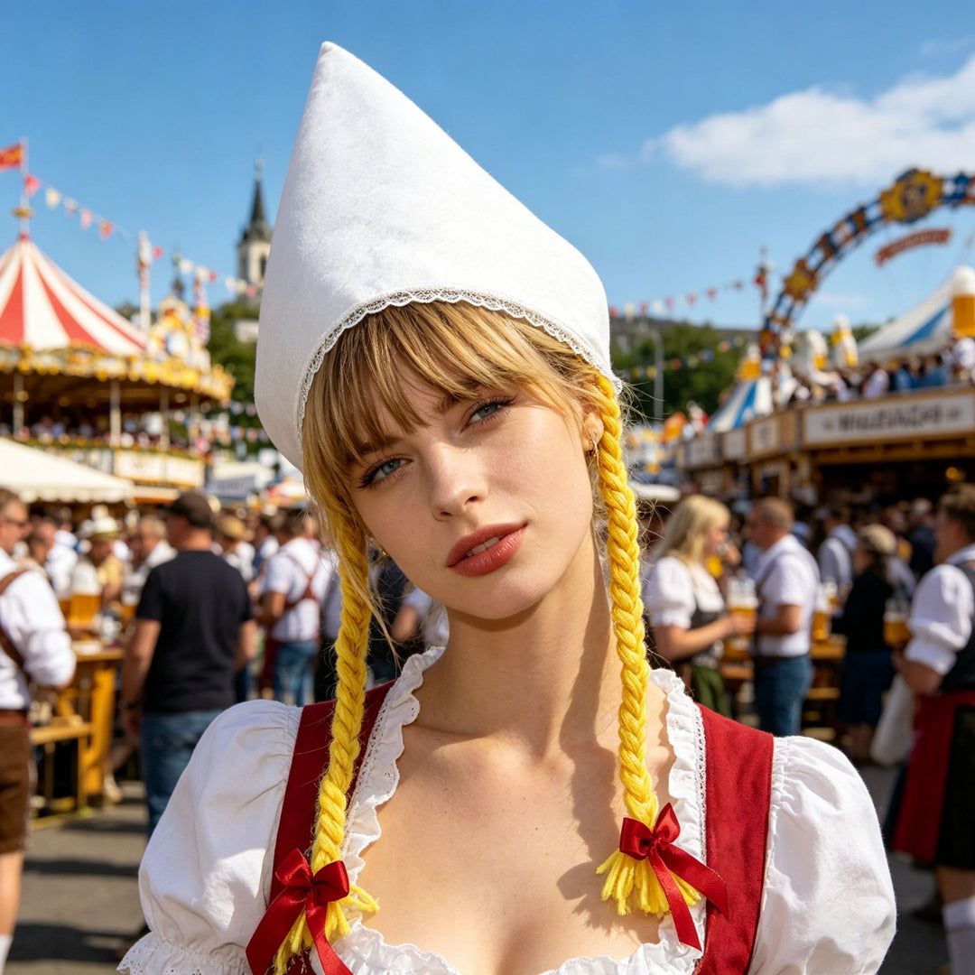Damen nan traditionelle Trachtenhaube mit steifer Kegelform und feinem Spitzenrand Drune