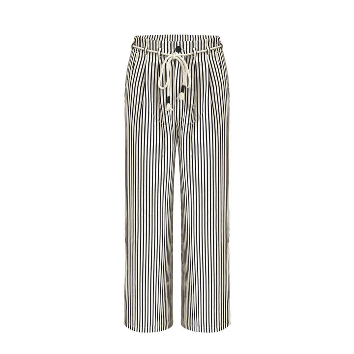 Damen Weite Leinenhose mit Streifenmuster und verstellbarem Bund Drune