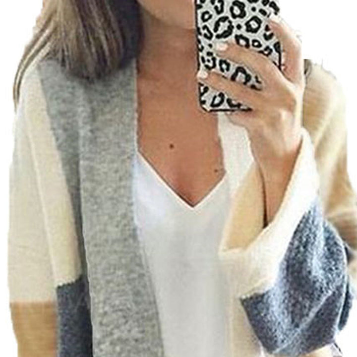 Damen lässiger Strickcardigan mit weichem Material und modernen Farbblöcken Drune