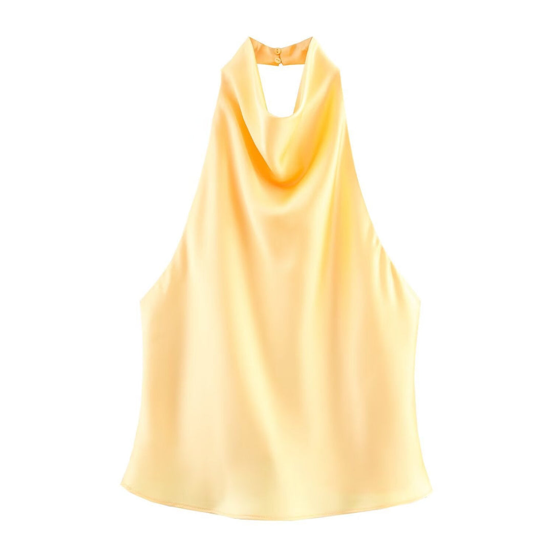 Damen elegantes Haltertop mit fließendem Schnitt und dekorativen Details Drune