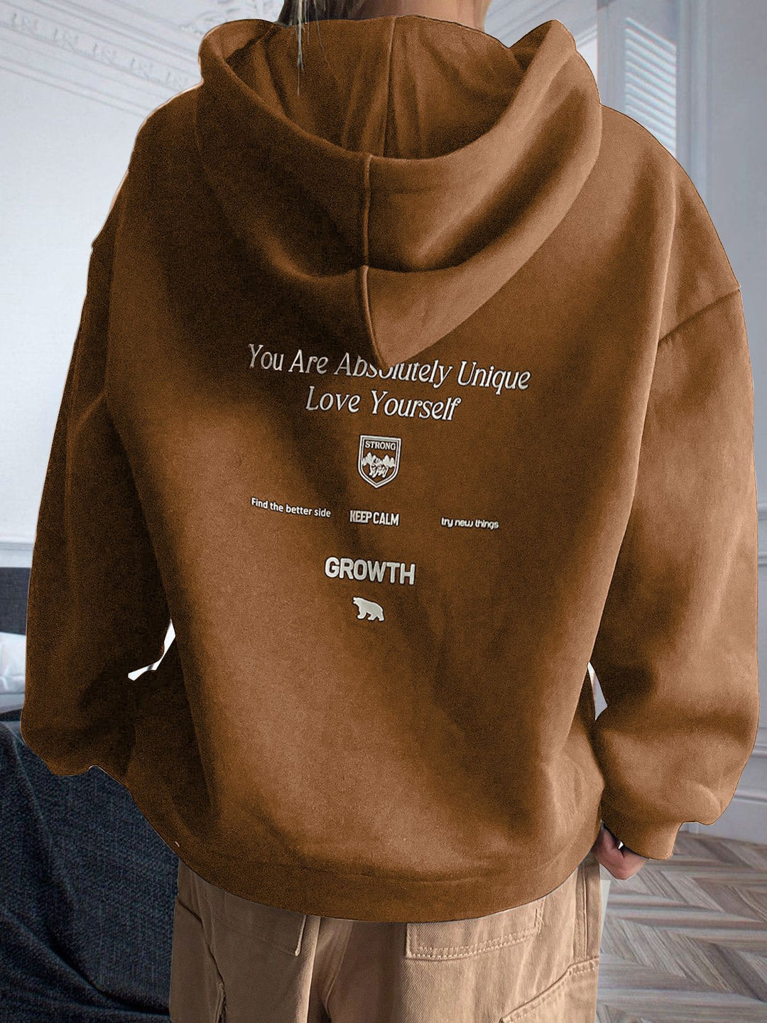 Damen Kapuzenpullover mit motivierendem Schriftzug und bequemer Passform Drune