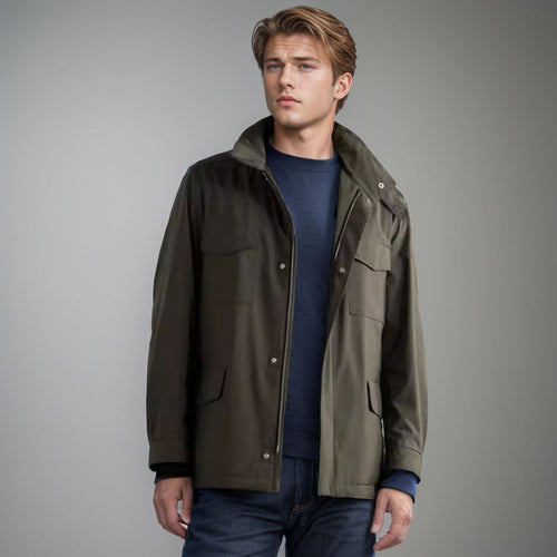 Herren vielseitige Utility-Jacke mit hohen Kragen und praktischen Taschen Drune