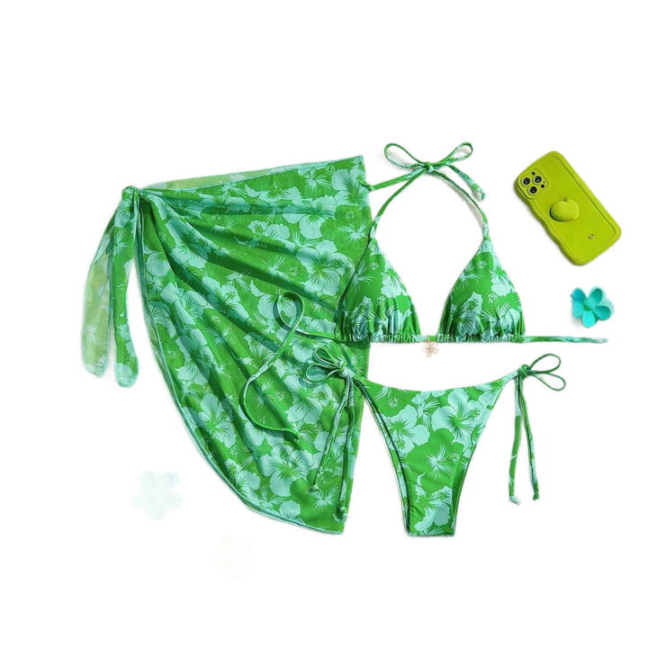 Damen Triangel-Bikini-Set mit verstellbaren Trägern und Wickeltuch Drune
