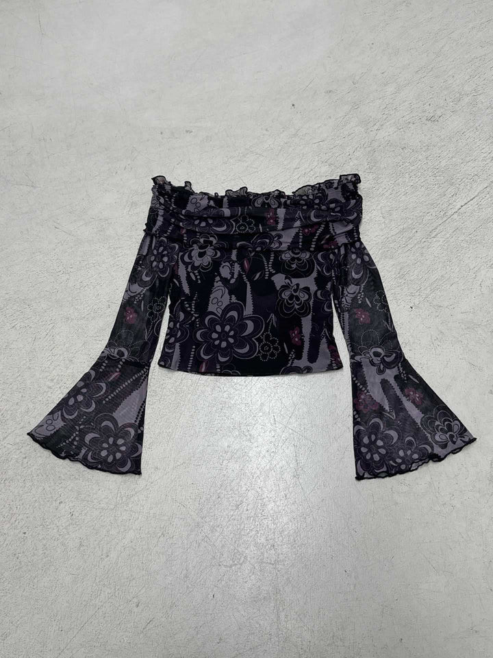 Damen Off-Shoulder Bluse mit eleganten Rüschendetails und weiten Ärmeln Drune