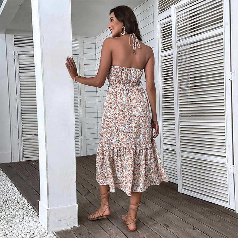 Damen Sommerliches Maxikleid mit floralem Design und hochgeschlossenem Schnitt Drune