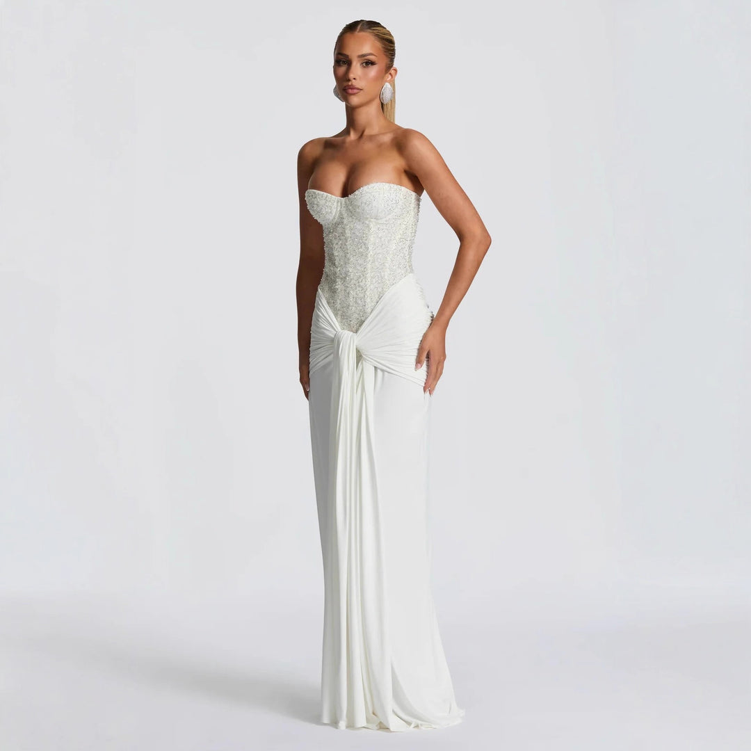 Damen Strapless Glamour- Abendkleid mit drapierter Taille Drune