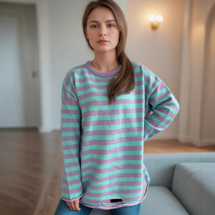 Damen lässiger Oversize-Pullover mit breiten Streifen Drune