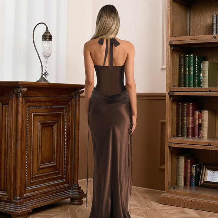 Damen Elegantes Maxikleid mit herzförmigem Ausschnitt und fließendem Rock Drune