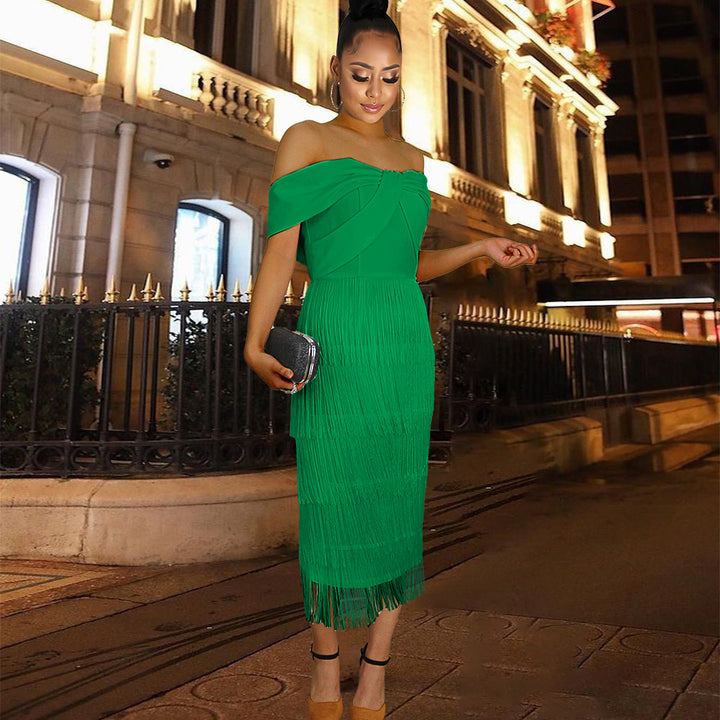 Damen Cut-out Cocktailkleid mit Fransen Drune
