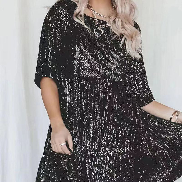 Damen funkelndes Mini-Kleid mit Pailletten und weitem Schnitt Drune