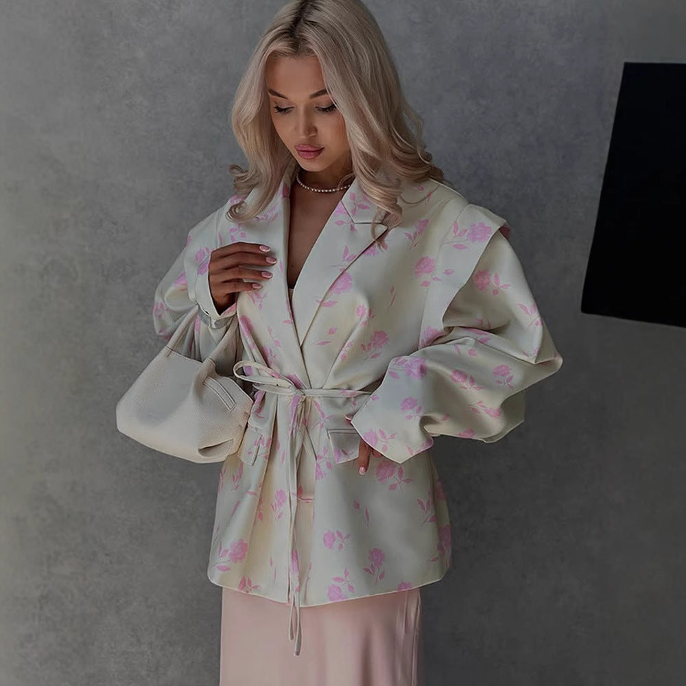 Damen Elegant geflochtener Blazer mit Taillenknoten Drune