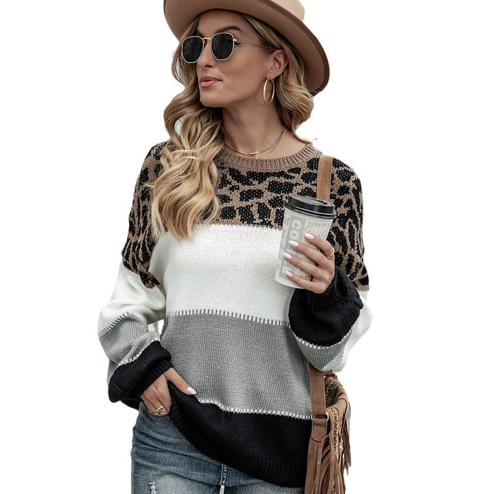 Damen modischer Pullover mit Leo-Design und Farbblock-Details Drune